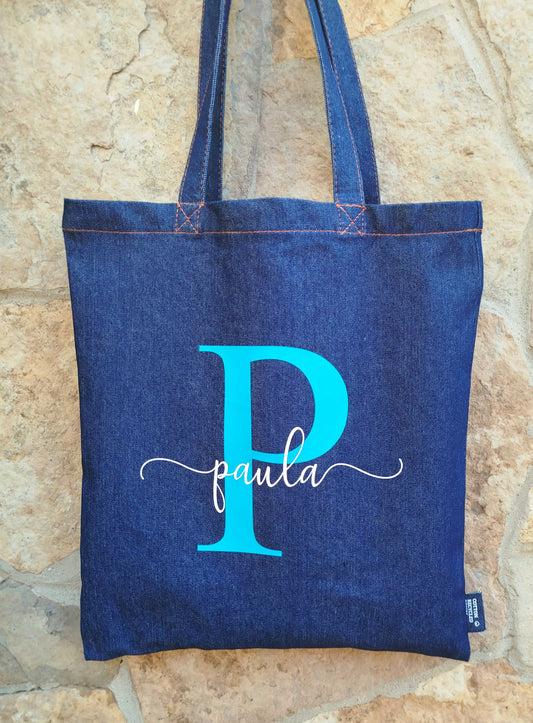 Tote bag Denim Inicial + nombre