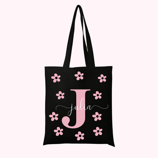 Tote Bag negro Inicial + Nombre